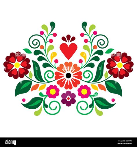 Folk art vector design with flowers, leaves and heart, Mexican ...