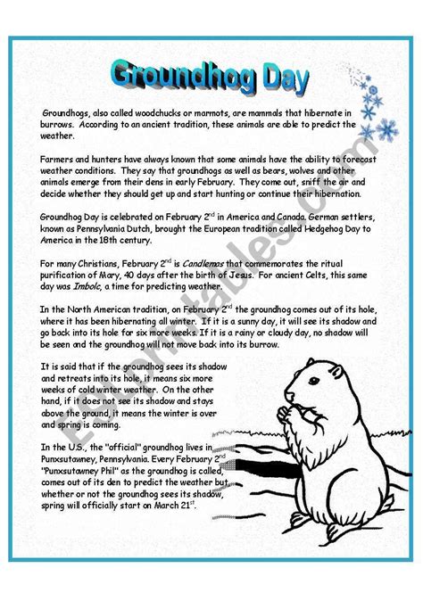 Groundhog Day - ESL worksheet by Anna P in 2020 | Groundhog day, Esl worksheets, Vocabulary ...