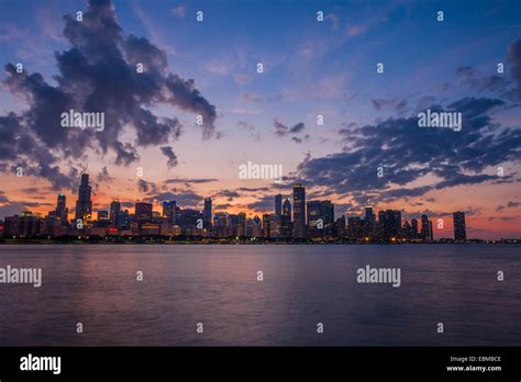 Chicago skyline at night from Adler Planetarium Stock Photo - Alamy