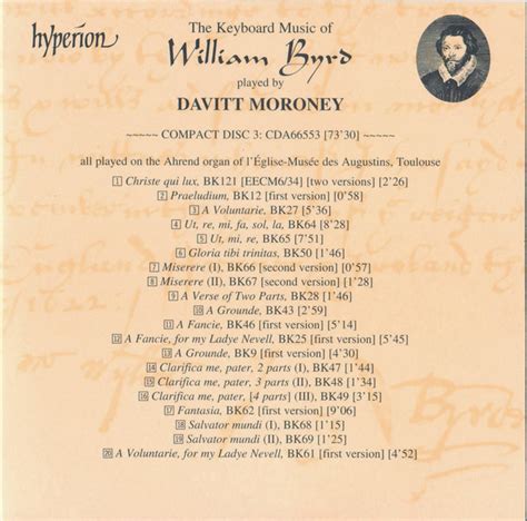 William Byrd - The Complete Keyboard Music - Davitt Moroney (1999) {7CD Set, Hyperion CDA66551/7 ...