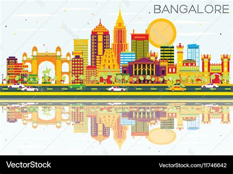 Bangalore skyline with color buildings Royalty Free Vector