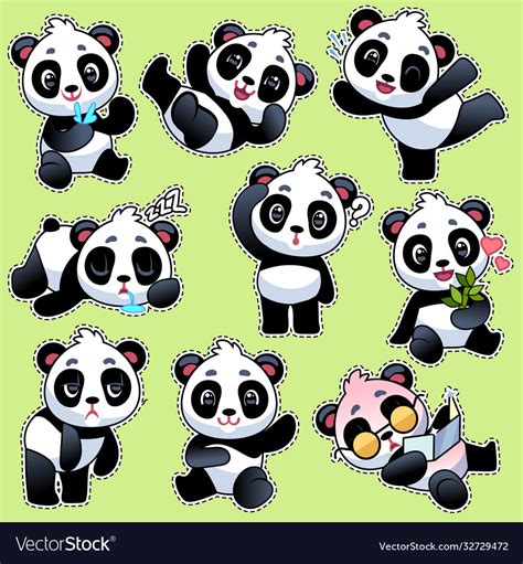 Set stickers with cute pandas cute Royalty Free Vector Image