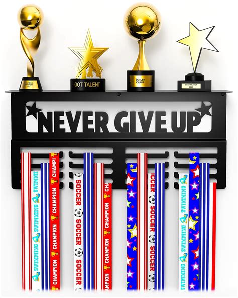 Buy Medal Hanger Display with Trophy Shelf - Metal Awards Rack for Walls Holds 64+ Sports Medals ...