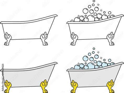 Clawfoot Bubble Bath Tub Clipart - Outline & Color vector de Stock ...