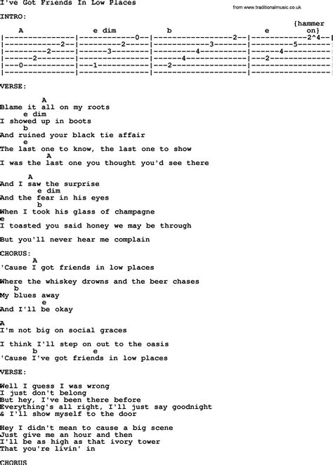 I've Got Friends In Low Places, by Garth Brooks - lyrics and chords