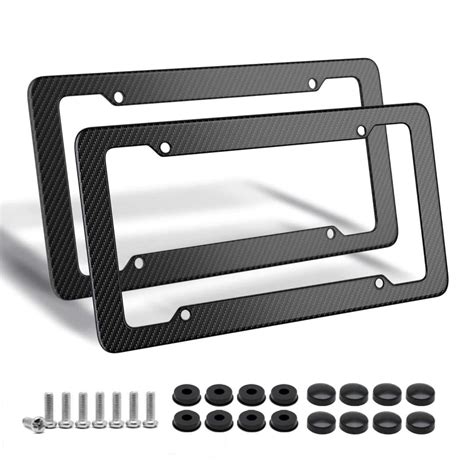 Black Carbon Fiber License Plate Frame, 2 Pack Glossy & Waterproof Plastic Number Plate Frame ...