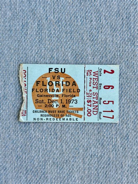 FSU Vs Florida 1973 Ticket Stub - Etsy