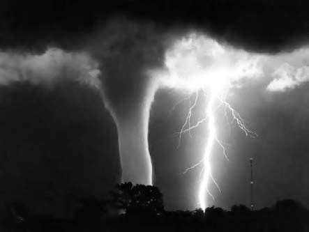 Night photograph of a tornado illuminated by lightning (photo by Fred ...