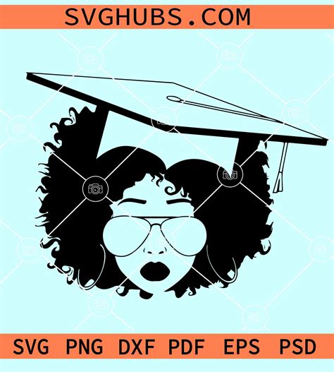 Afro woman graduation cap SVG, Educated Afro Woman svg, Graduation Hat svg