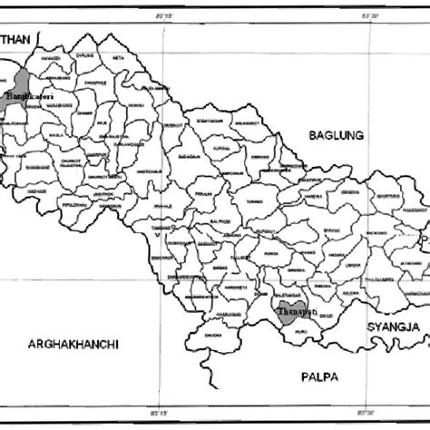 Map of Gulmi district showing sample VDCs Map of Gulmi district showing ...