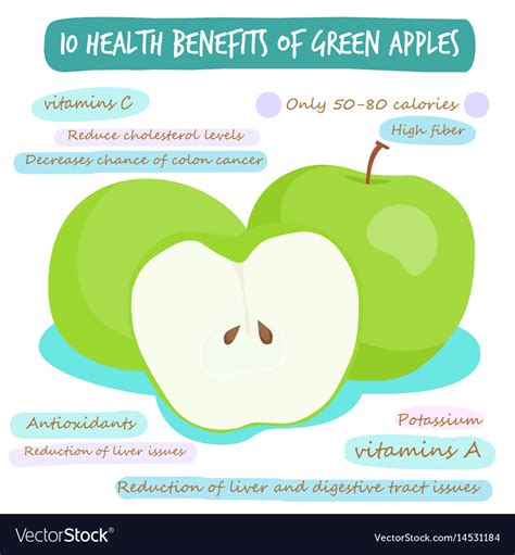 10 health benefits of green apple Royalty Free Vector Image