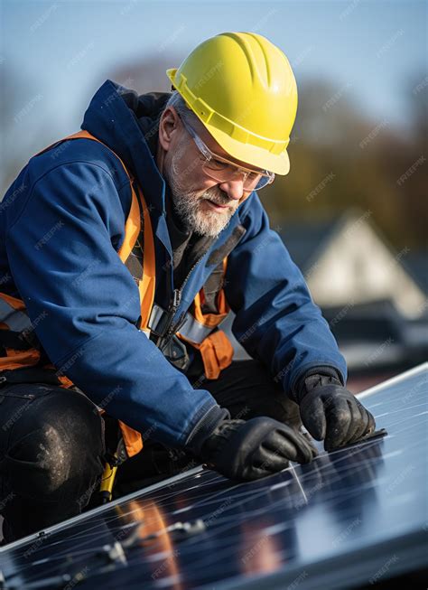 Premium AI Image | Technician installing solar panels on rooftop roof