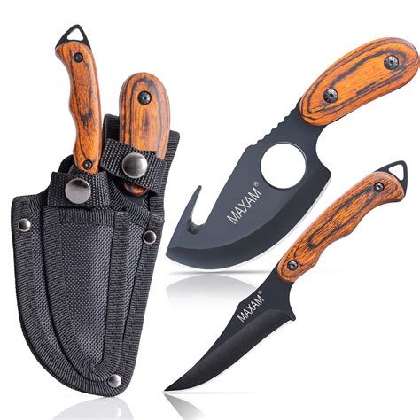 Maxam Fixed Blade Hunting Knife Set - 6 1/2 Inch Skinning Knife & 7 ...