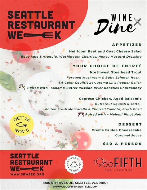 Seattle Restaurant Week – Oct 25-Nov 6 – 1900 Fifth Bar + Lounge