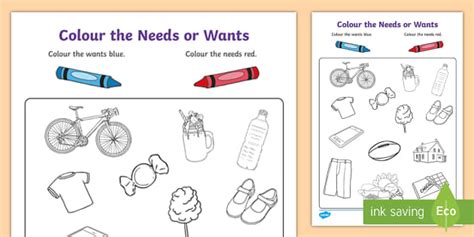 Wants vs Needs Worksheet | Financial Literacy | Twinkl USA