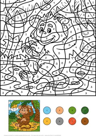 Monkey Animal with a Banana Color by Number coloring page from Color by ...