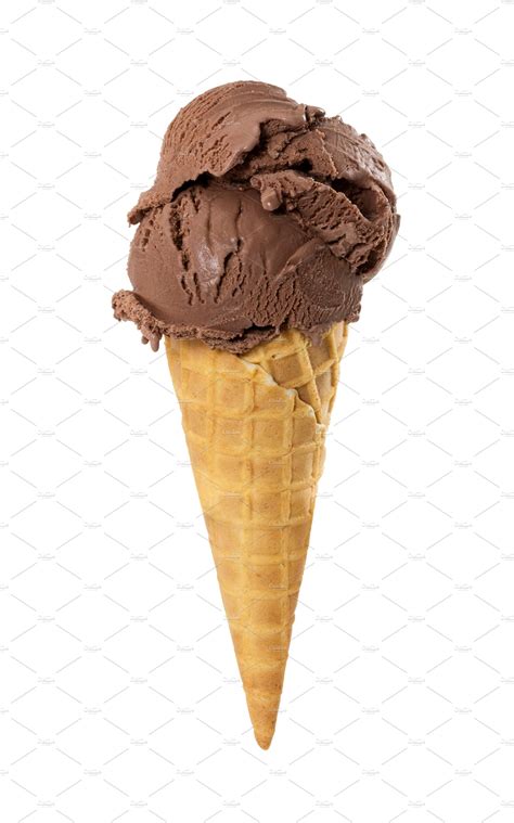 Chocolate ice cream in waffle cone featuring ice, cream, and cone | Food Images ~ Creative Market