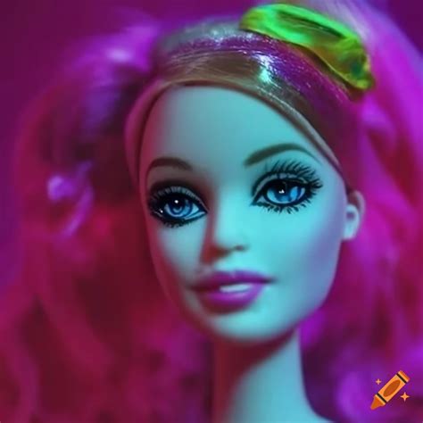 Barbie doll face in neon 80s style on Craiyon