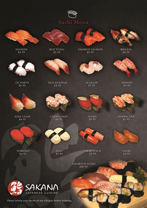 Sashimi & Sushi Menu – Sakana Japanese Cuisine