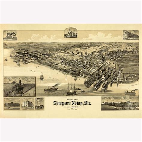 Map of Newport News Virginia Antique Map Pictorial or - Etsy