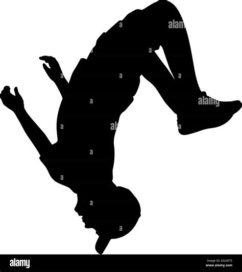 Silhouette teenager jumping flip. Somersault sport acrobatics. Illustration graphics icon Stock ...