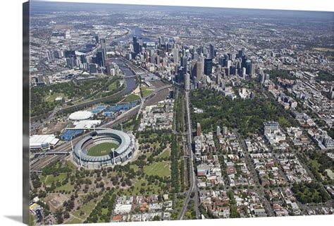 City Skyline from Melbourne Park, Melbourne, Australia - Aerial Photograph Wall Art, Canvas ...