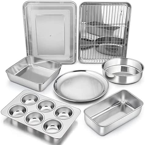 Amazon.com: TeamFar Stainless Steel Bakeware Set of 8, Baking Roasting Pan Set with Lid, Lasagna ...