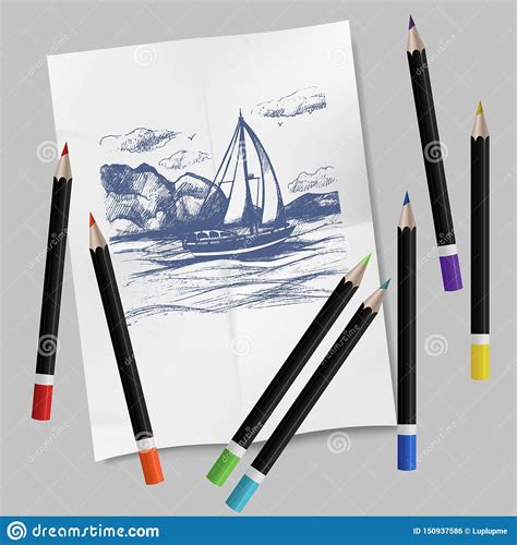 Hand Drawn Stationery Set. Vector Color Illustration Stock Vector ...