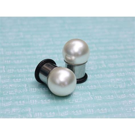 Pearl 16 mm JUMBO beige ball plugs tunnels for gauged / stretched ears ...