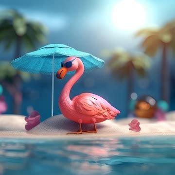 Premium Photo | Cute pink flamingo under beach umbrella wearing ...