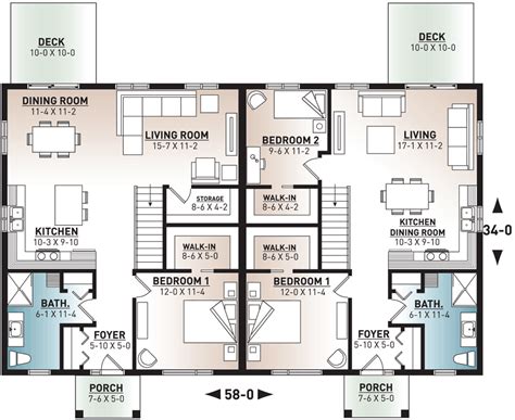 Contemporary Duplex House Plan with Matching Units - 22544DR ...