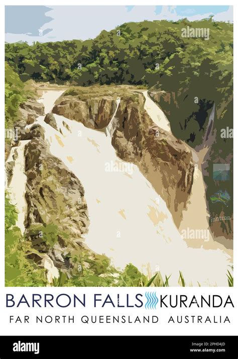 Waterfall poster #3 illustration with text based on photo of Barron River Falls in full flow as ...