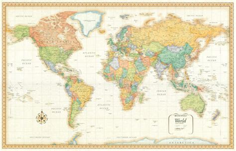 32x50 Rand McNally World Classic Wood Framed Wall Map Mural Poster Art ...