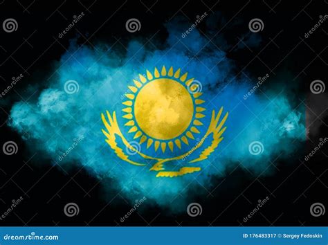 Kazakh Flag Performed from Color Smoke on the Black Background. Abstract Symbol Stock ...