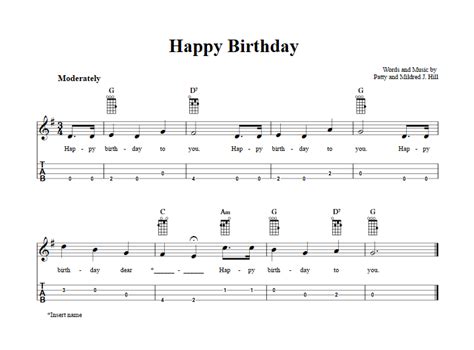 Happy Birthday: Chords, Sheet Music, and Tab for Baritone Ukulele with Lyrics