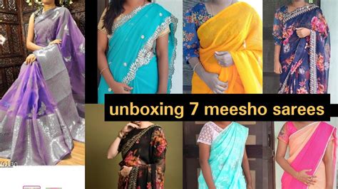 Unboxing 7 Meesho Sarees | Meesho latest saree collection - YouTube