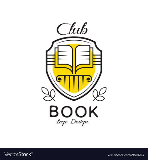 Book club logo design heraldic shield with open Vector Image