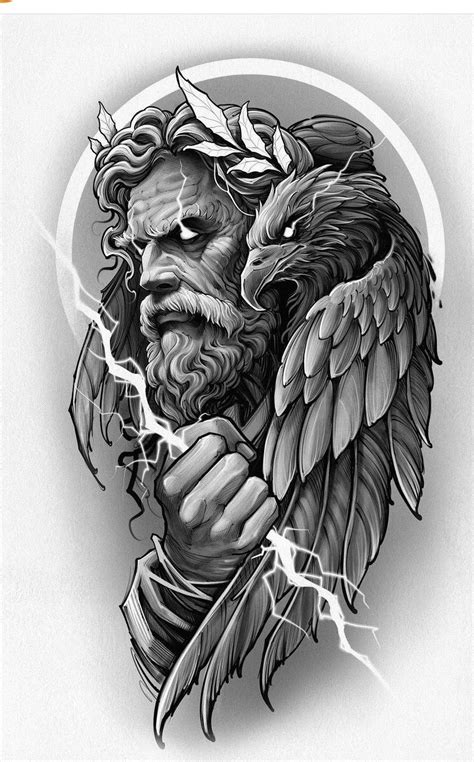 Zeus Tattoo Design with Wings and Lightnings