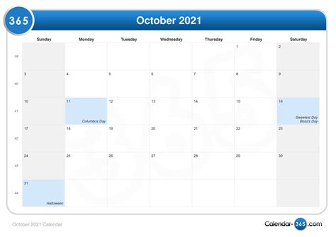 October 2021 Calendar