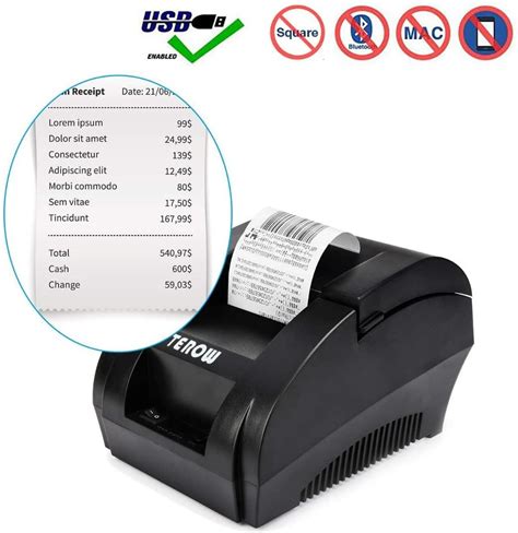 USB Thermal Receipt Printer 58mm TEROW Mini Portable Label Printer with High Speed Ticket ...