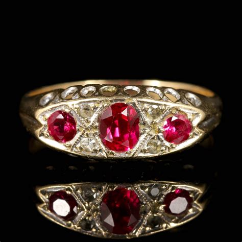 Antique Ruby Diamond Ring Gypsy Set Gold Ring 1960