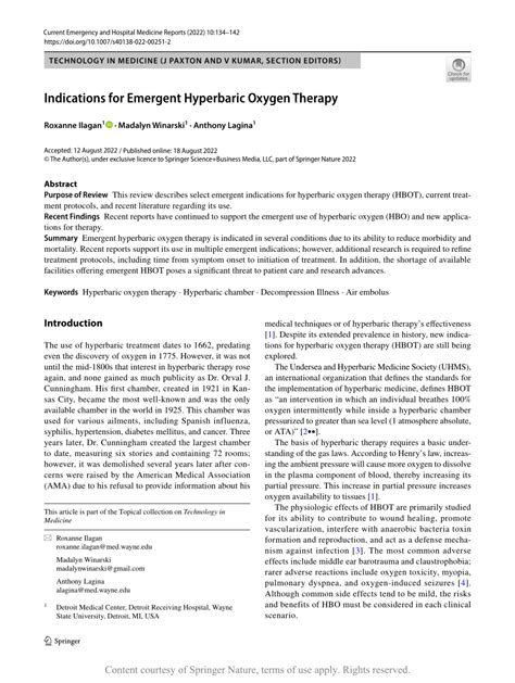 Indications for Emergent Hyperbaric Oxygen Therapy