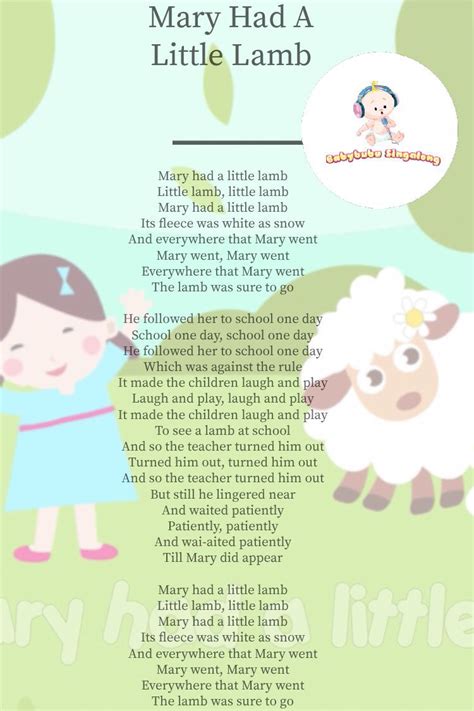 Lyrics to Mary Had A Little Lamb Nursery Rhymes Lyrics, Kids Nursery ...