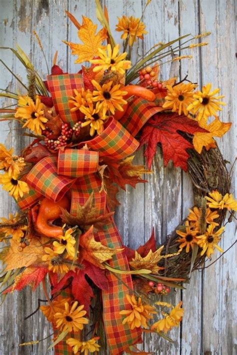 Silk Sunflower Wreath autumn fall sunflower thanksgiving wreath front door silk flowers fall ...