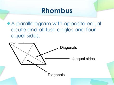 Rhombus A parallelogram with opposite equal acute and obtuse angles and ...