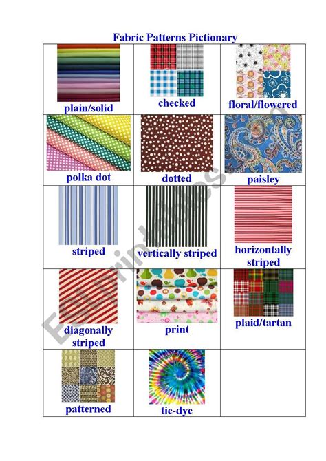 FABRICS PATTERNS PICTIONARY - ESL worksheet by korova-daisy