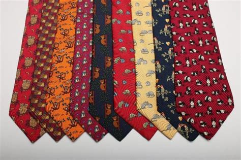 Lot - Group of 9 Vintage HERMES Mens Silk Ties Whimsical Bird Animal