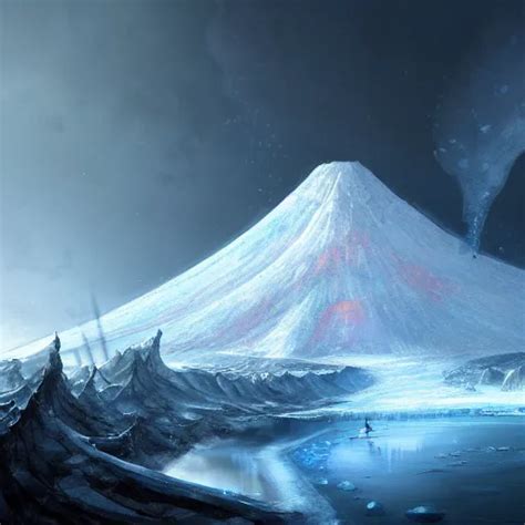 digital painting of a frozen ice covered volcano, | Stable Diffusion