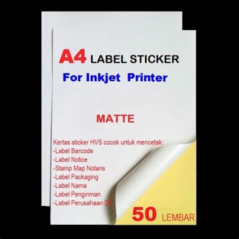 Jual KERTAS STICkER A4 FOR INKJET PRINTER isi 50 lembar - Jakarta Barat - multi-acc | Tokopedia