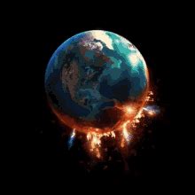 Earth Exploding Mini Fire Explosions Outer Space GIF | GIFDB.com